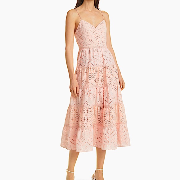 Alice and Olivia Shanti Eyelet Tiered Midi Dress - Picture 2 of 13
